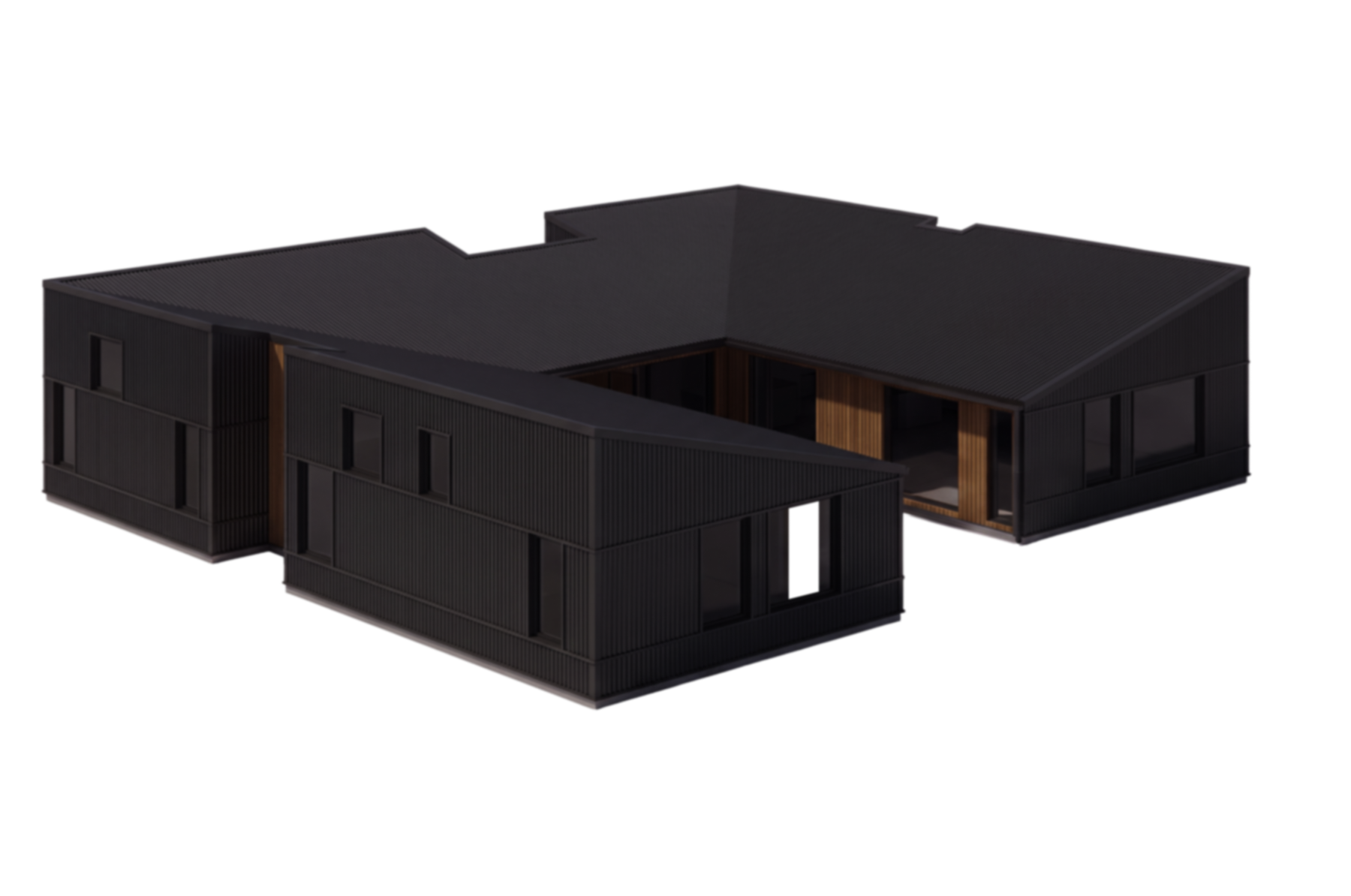Isometric model looking into HighFell's open courtyard
