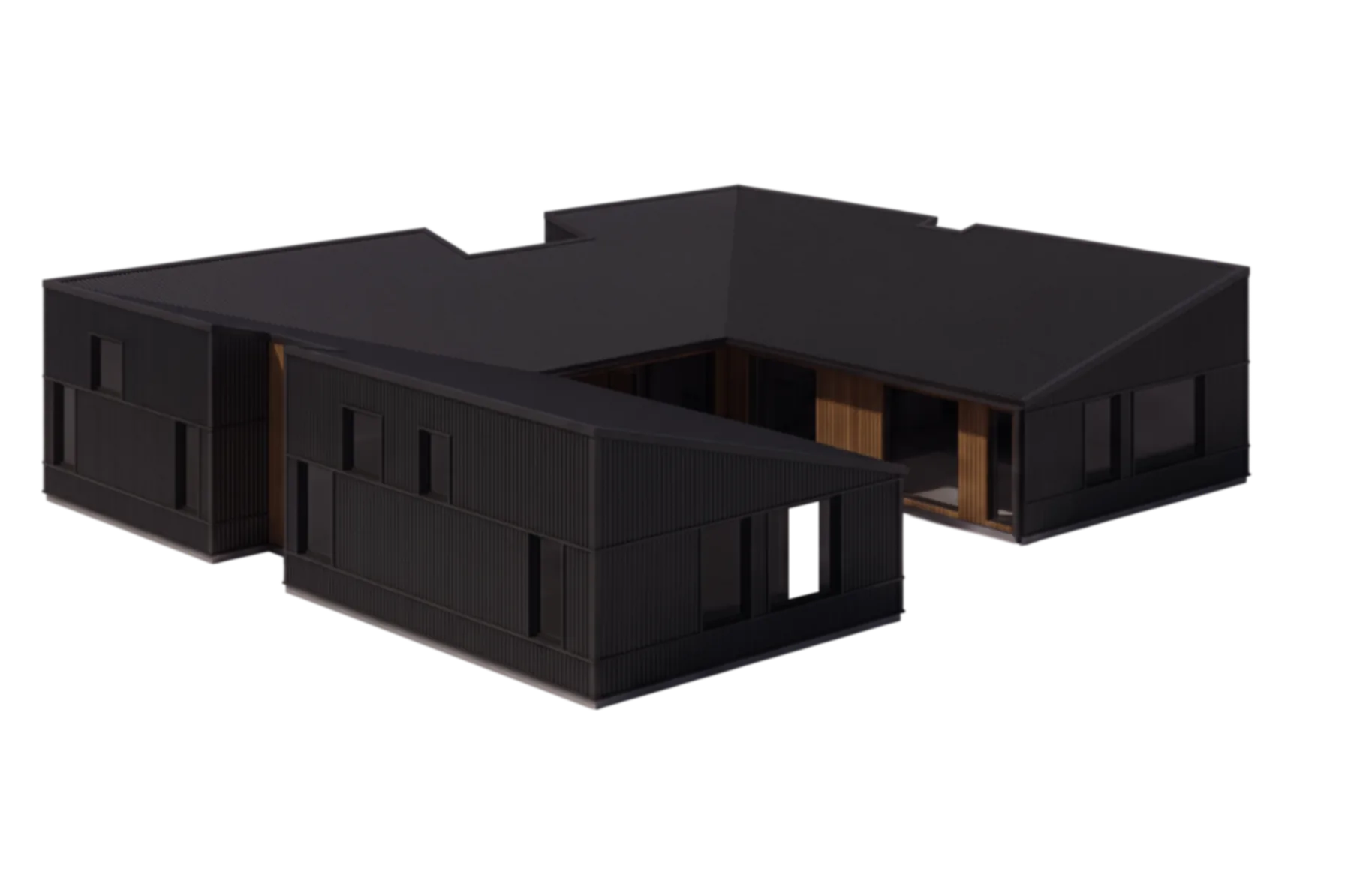 Isometric model looking into HighFell's open courtyard