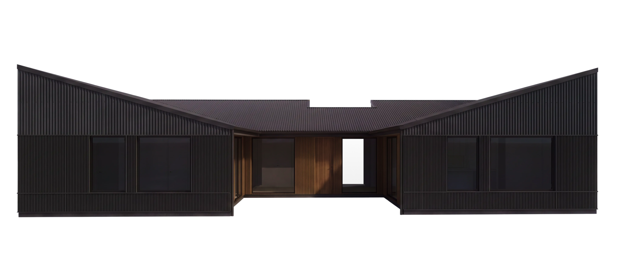 Isometric front view into HighFell's glowing courtyard