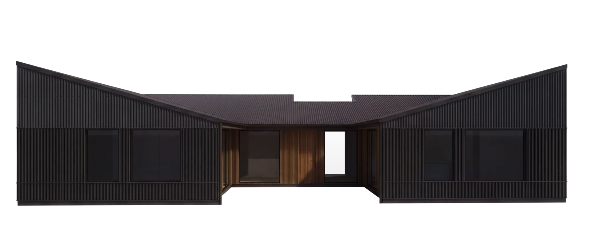 Isometric front view into HighFell's glowing courtyard