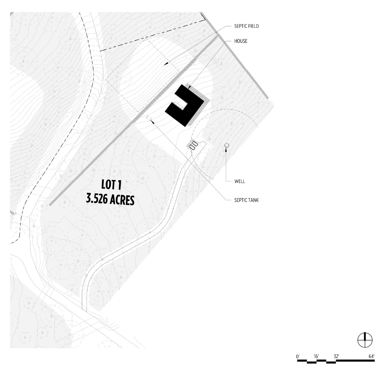 Stylized site plan showing HighFell's parcel and private drive
